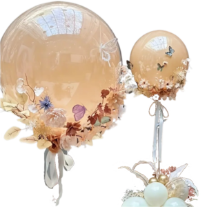 (A18) Beispiel-Arrangement 50-90cm Bobo-Ballon mit Blüten mit Ständer 2 Stück (65,-€)