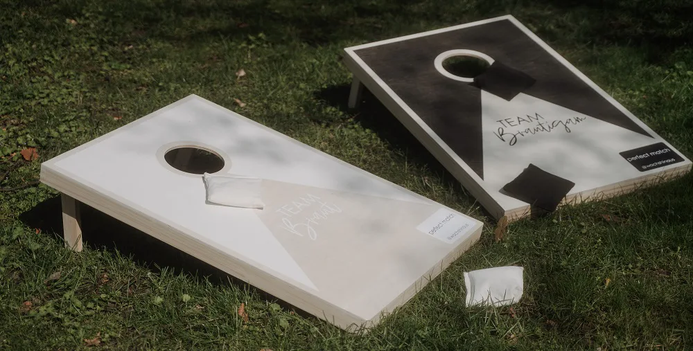 Holzspiel Cornhole Hochzeit Münster mieten