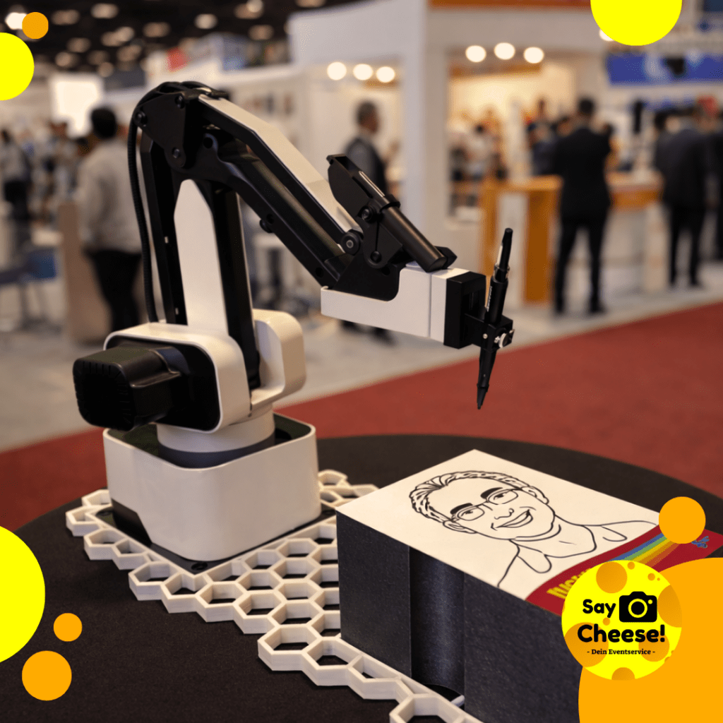 Porträt Portrait Zeichen Karikatur Roboter Arm AI KI buchen