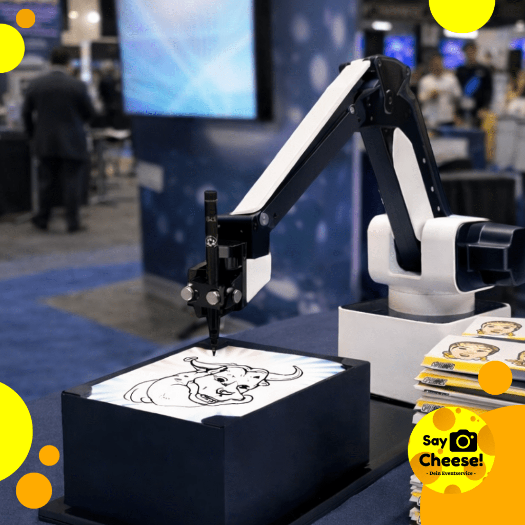 Porträt Portrait Zeichen Karikatur Roboter Arm AI KI buchen