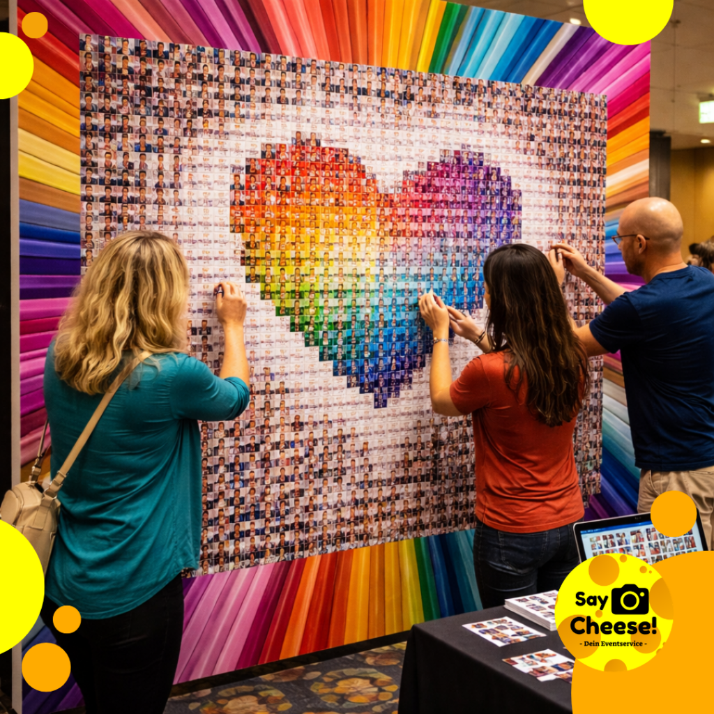 Mosaik Wand Foto Collage buchen mieten Fotobox Logo
