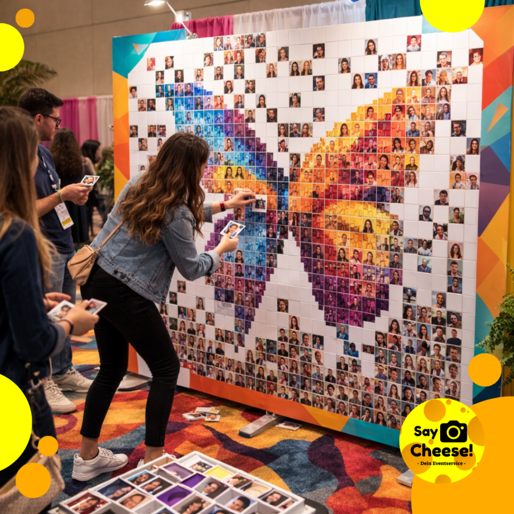 Mosaik Wand Foto Collage buchen mieten Fotobox Logo