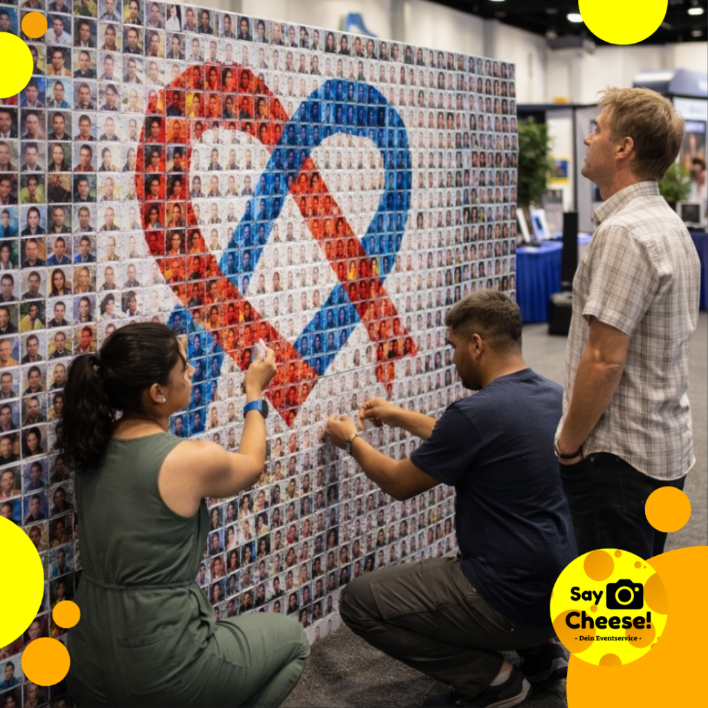 Mosaik Wand Foto Collage buchen mieten Fotobox Logo