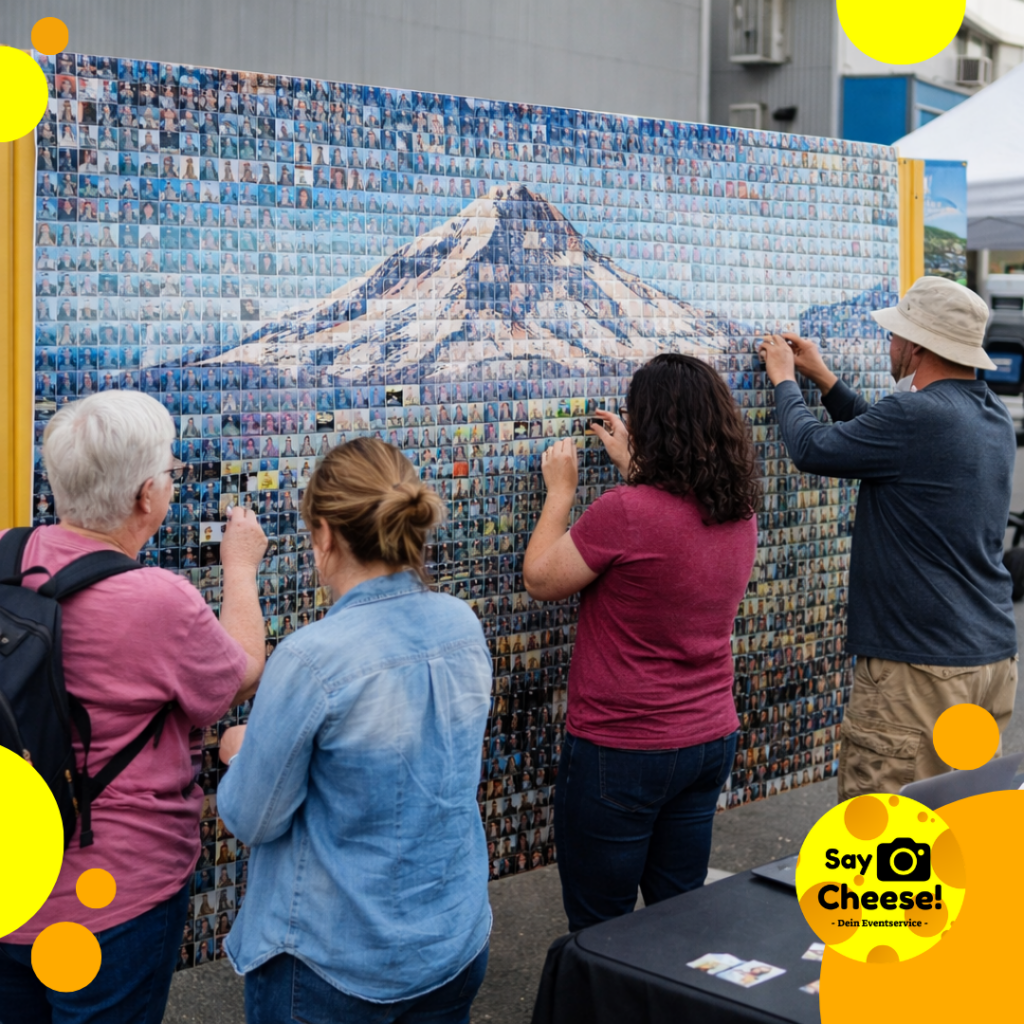 Mosaik Wand Foto Collage buchen mieten Fotobox Logo